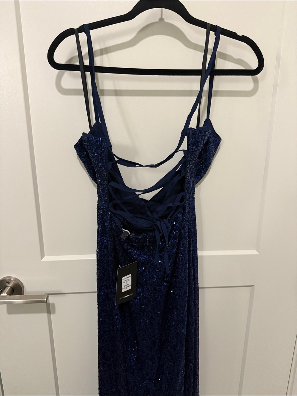 Fashion Nova Navy Sequin Backless Strappy Dress
